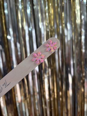 Snowflake studs 1.5cm pink, yellow & blue