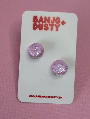 Clip on studs 15mm pink glitter