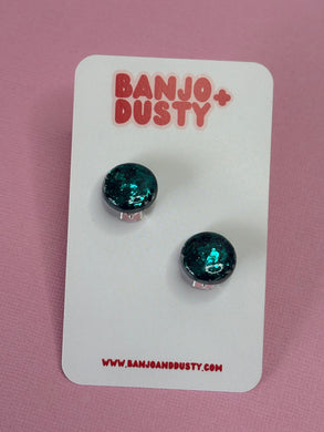 Clip on studs 15mm emerald glitter