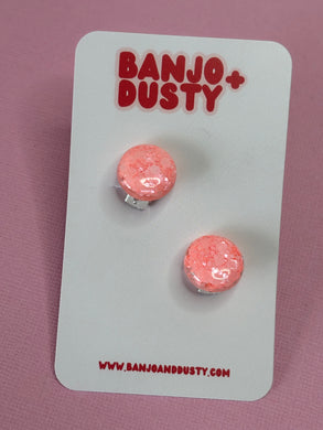 Clip on studs 15mm Coral glitter