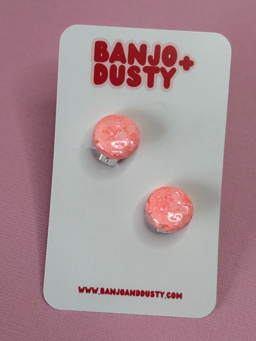 Clip on studs 15mm Coral glitter